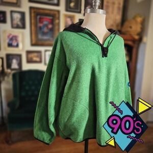 Gotcha Fleece Hoodie Pullover Vintage 90s Green Quarter Zip Hooded Sweatshirt